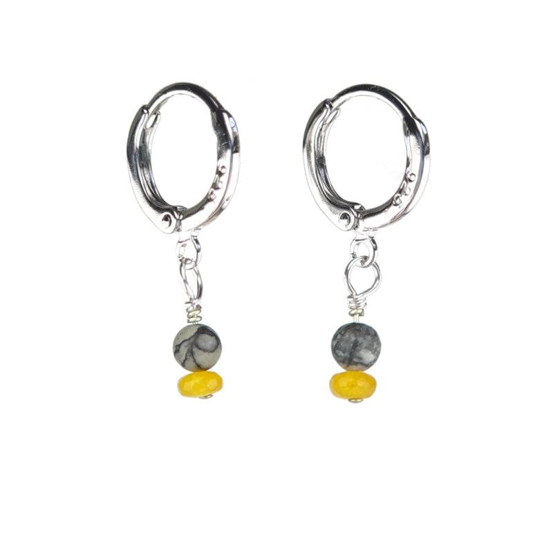 Oorbellen Short Whisper, gele agaat en zebra jaspis