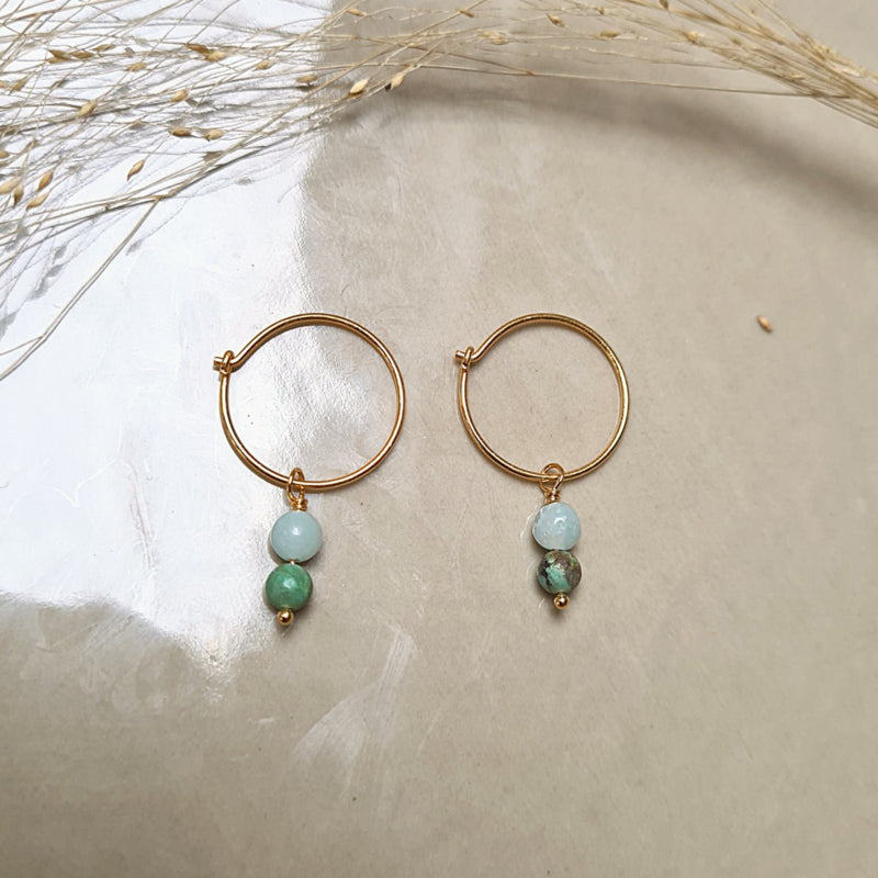 Oorringen Golden Harmony, amazoniet, afrikaans turquoise