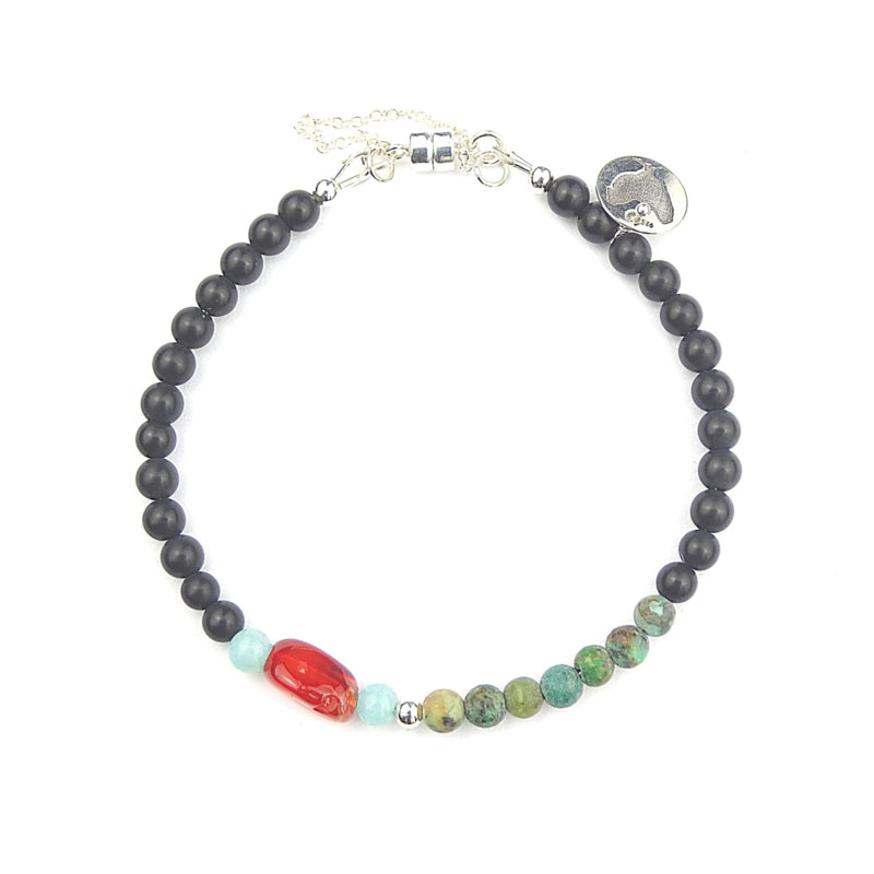 Armband Green Shadow, Afrikaans turquoise, carneool, amazoniet, onyx