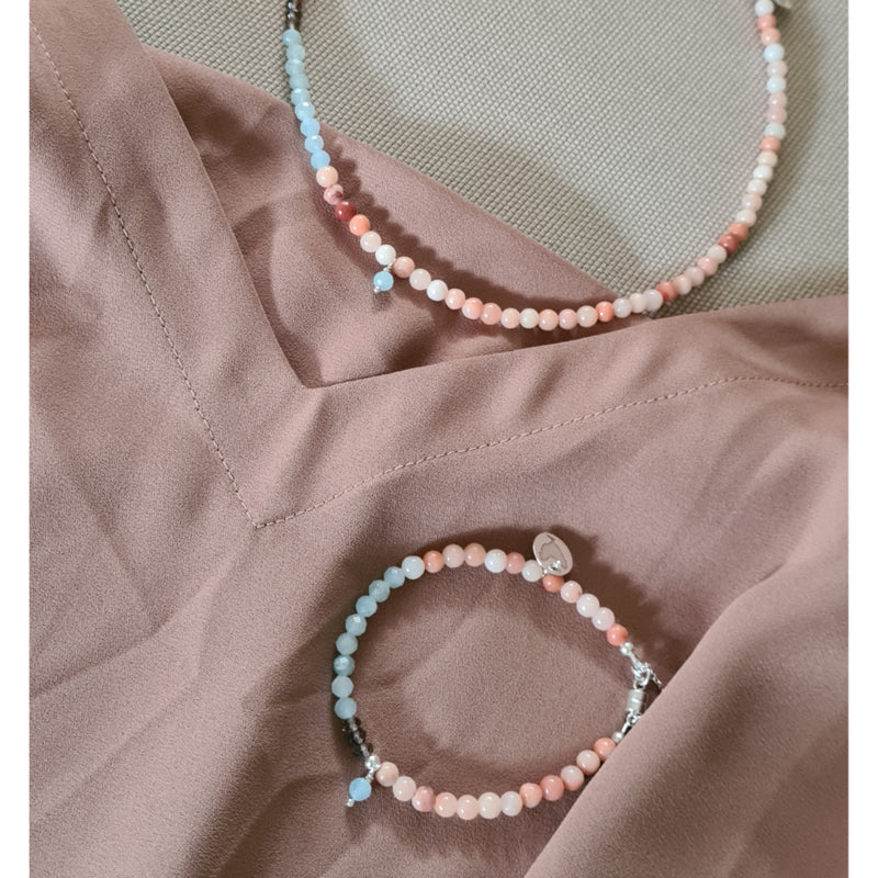 Set Ketting en armband Geluk & Hoop, aventurijn en aquamarijn
