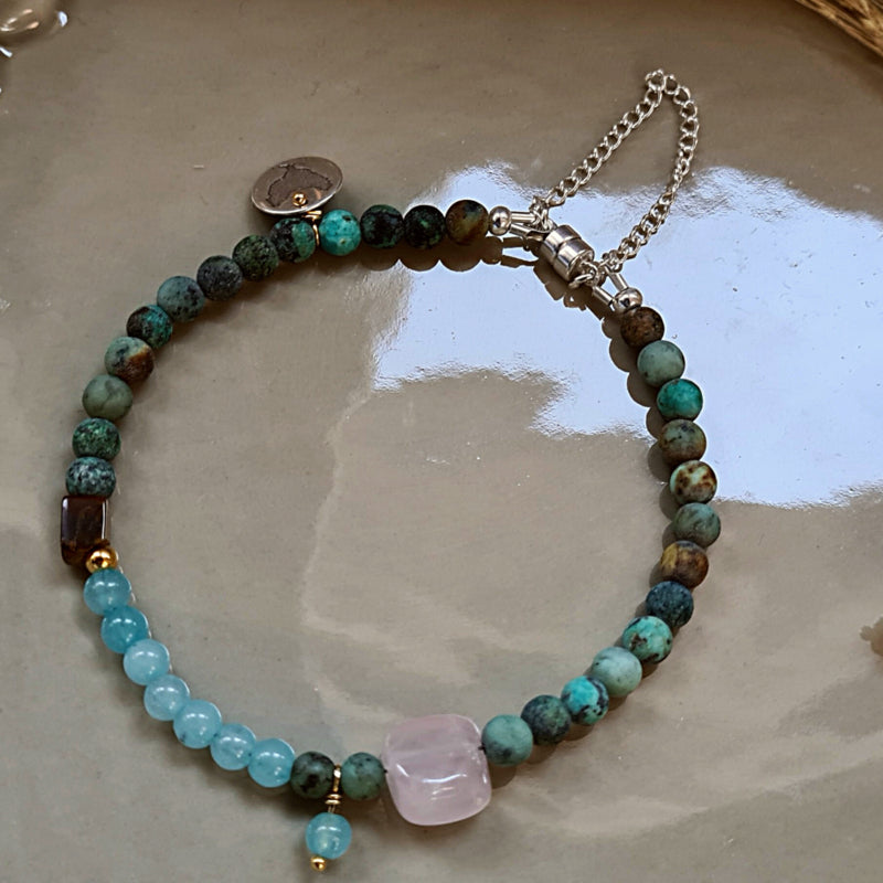 Armband Lianne , amazoniet, rozekwarts