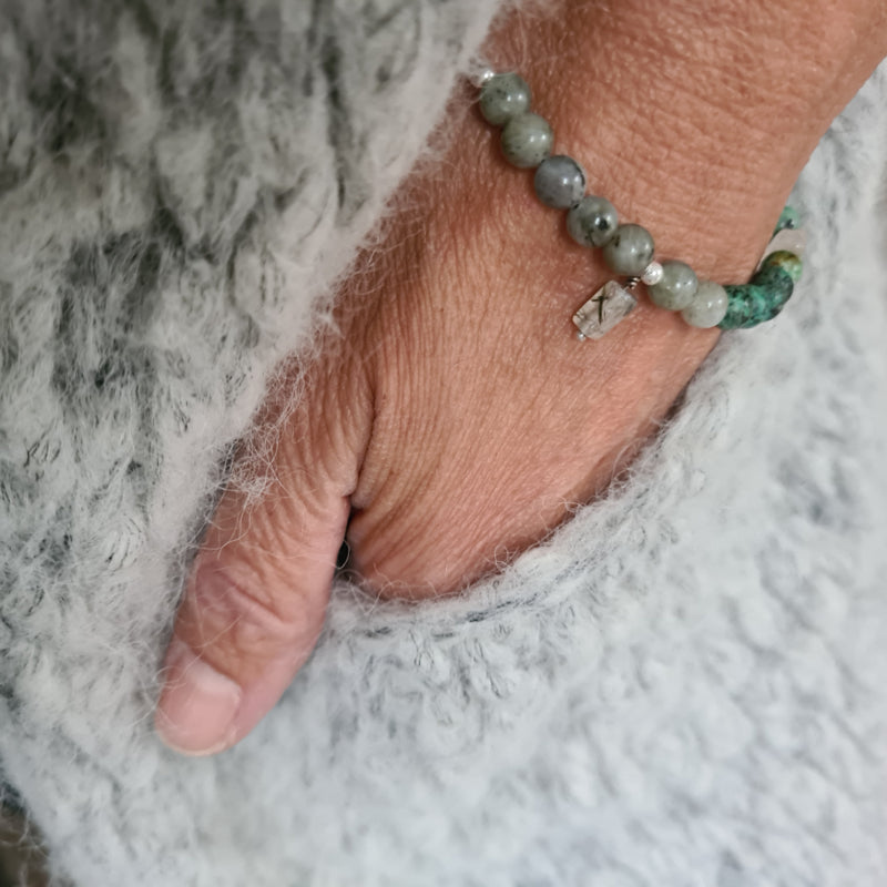 Armband Forbidden grass, afrikaans turquoise en labradoriet