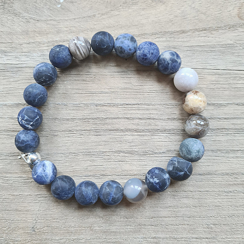 Unisex armband Blue Moon, sodaliet, agaat