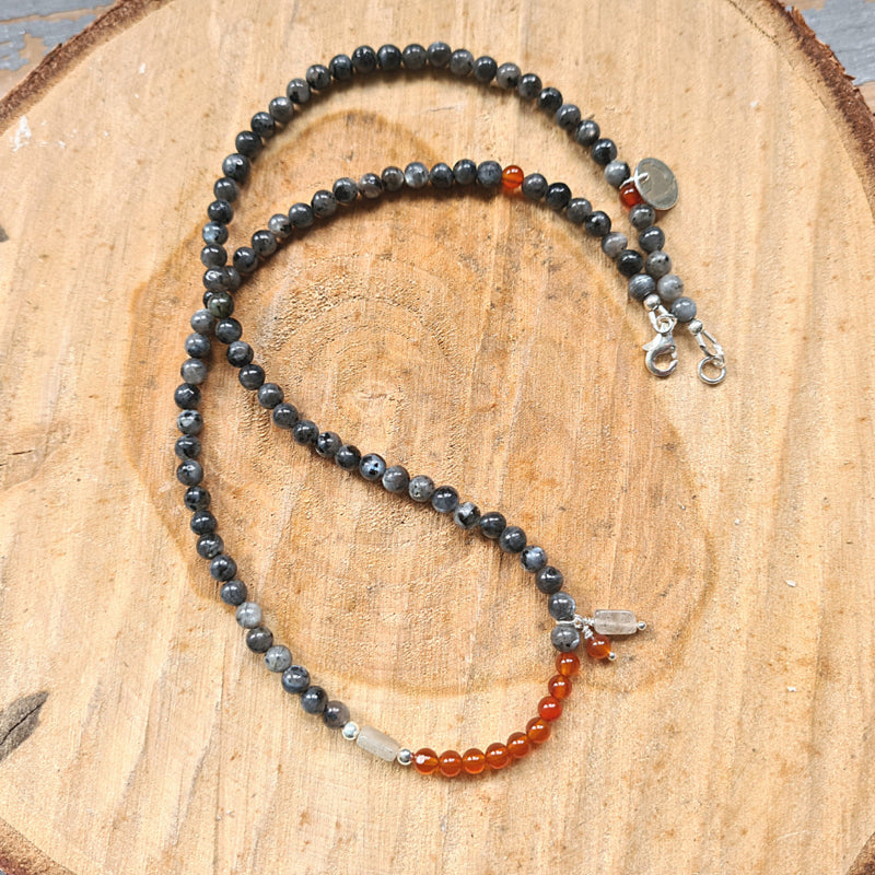 Ketting Orange Delight, labradoriet en agaat