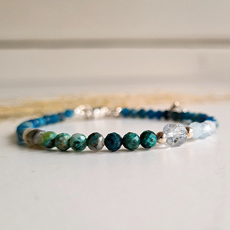 Armband Fresh Blue, topaas, aquamarijn, labradoriet en apatiet