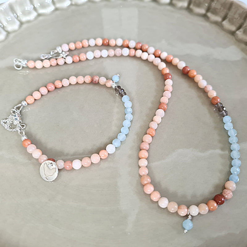 Set Ketting en armband Geluk & Hoop, aventurijn en aquamarijn