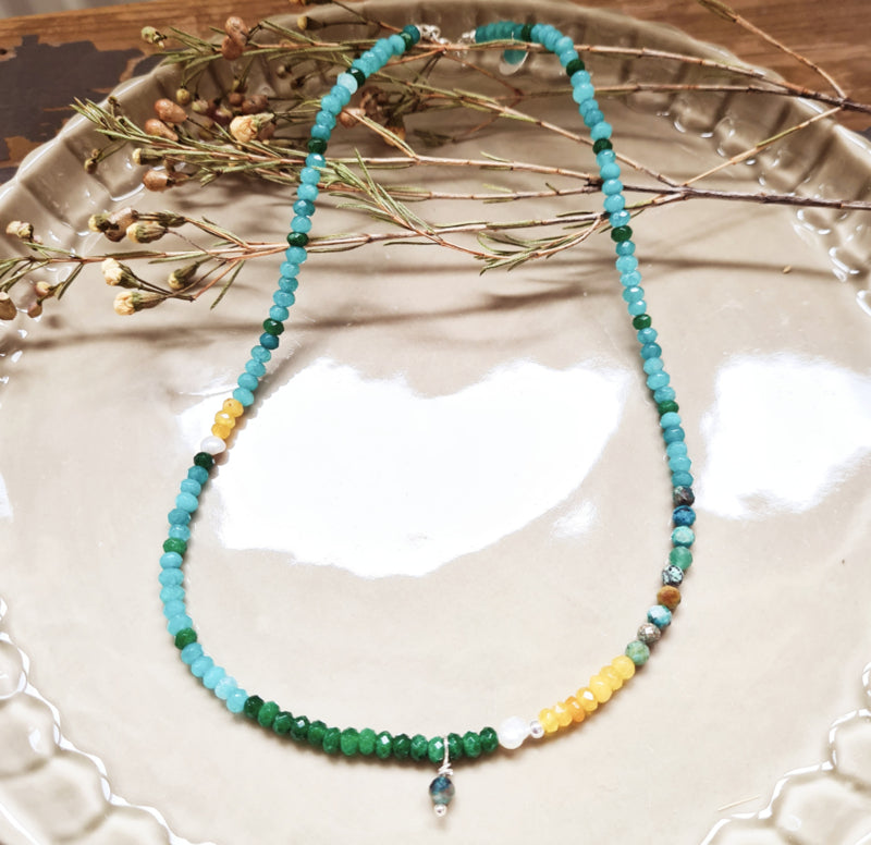 Ketting Pearl Ocean, jade, chrysocolla, parel