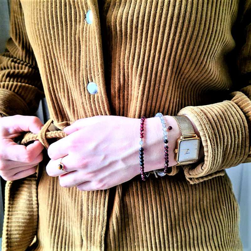 Armband Wishes, granaat, onyx en labradoriet