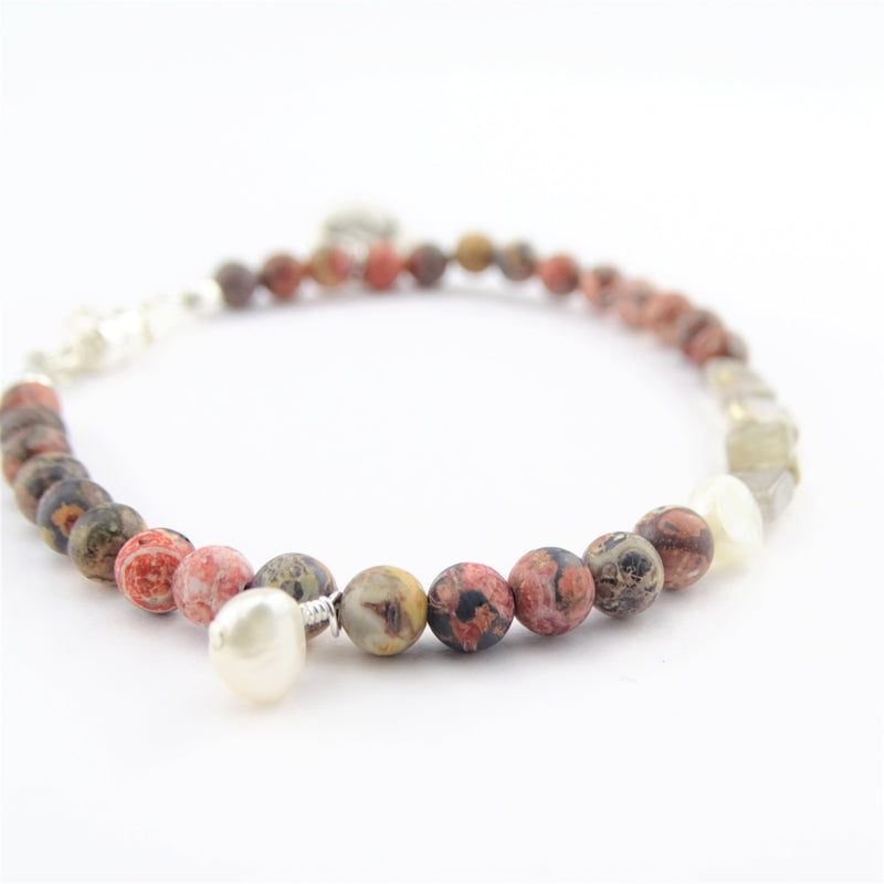 Armband Pink Leopard, met jaspis en parel