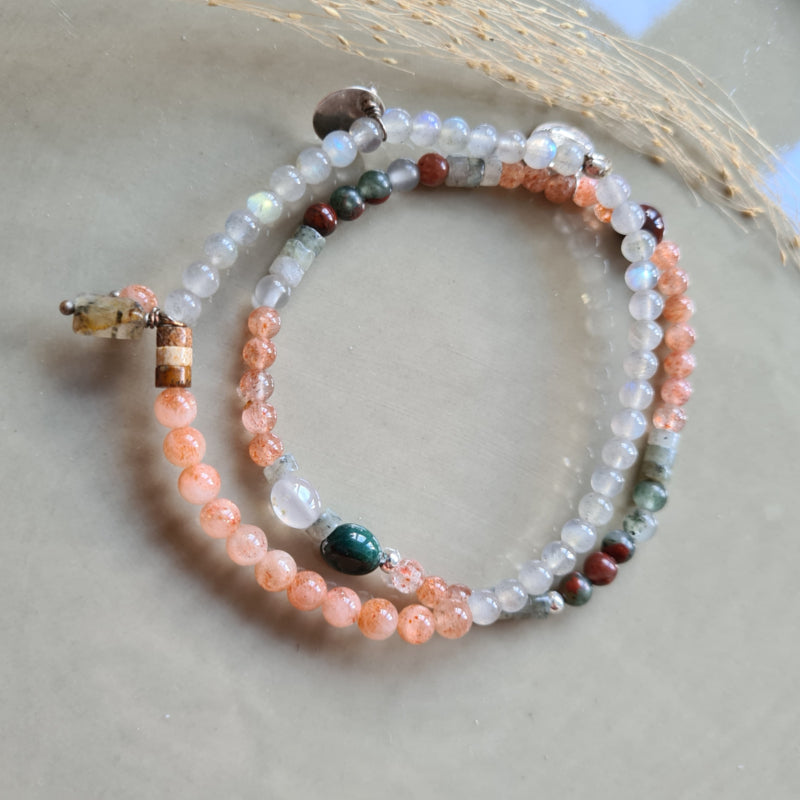 Armband Sunfield, zonnesteen, labradoriet, heliotroop