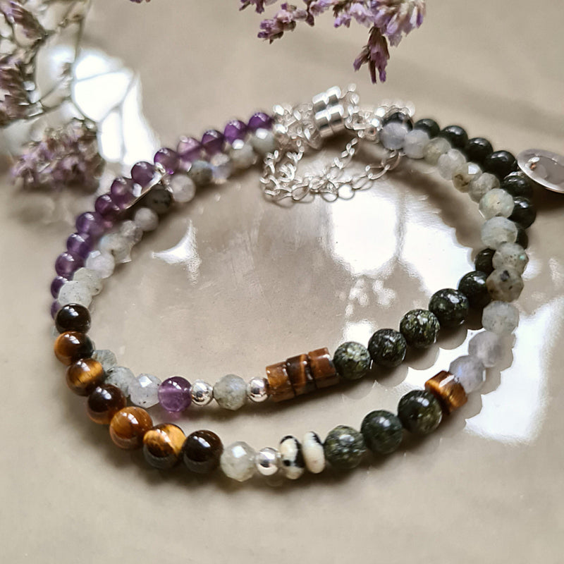 Armband Friends, amethist, labradoriet, zoisiet