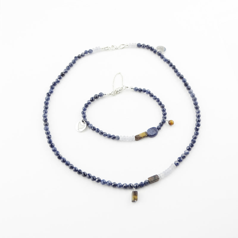 Ketting City Blues, saffier, agaat, tijgeroog