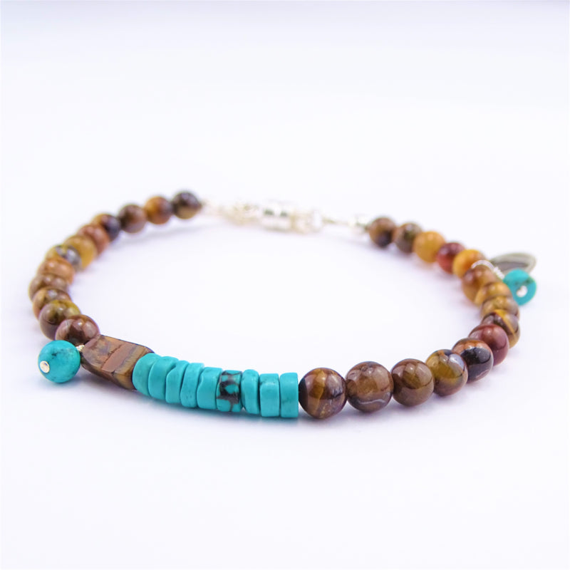 Set armbanden Amelie, tijgeroog, chrysocolla en agaat