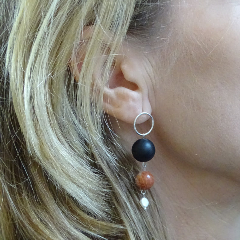 Oorknopjes Amazing, onyx en parel