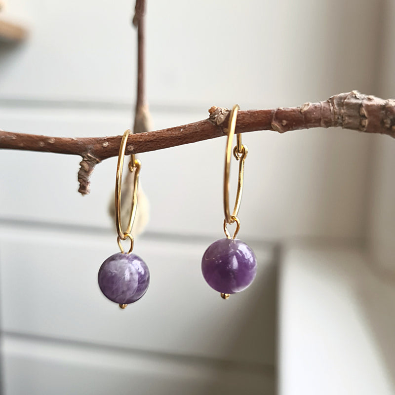 Oorringen Golden Violet, amethist