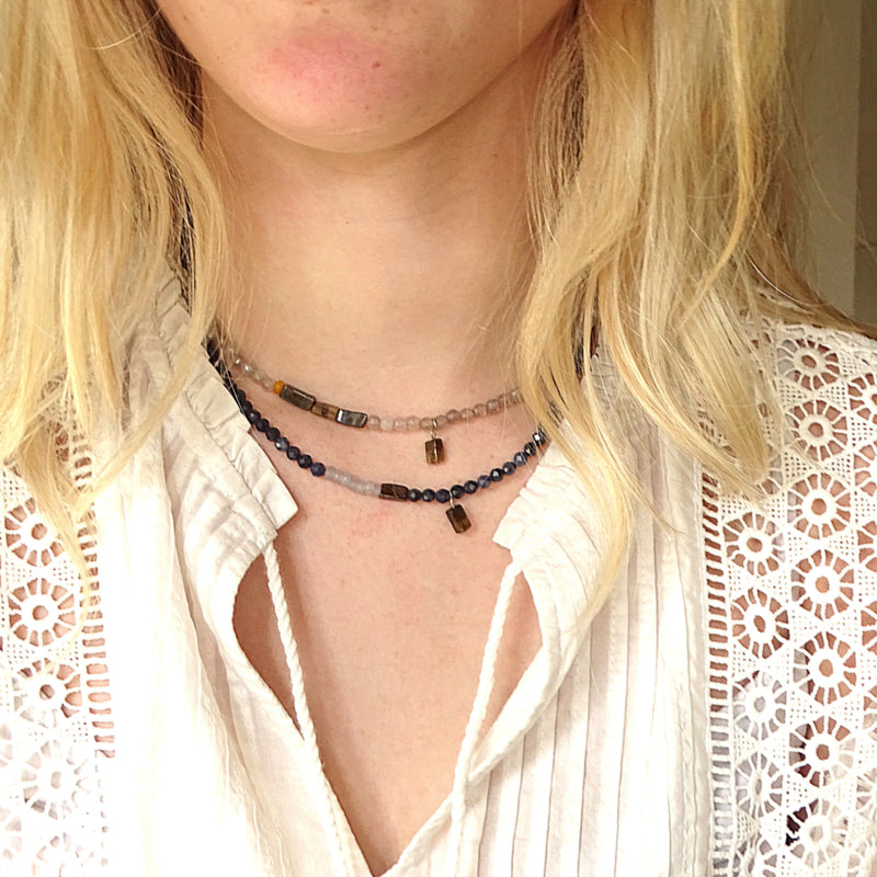 Ketting City Blues, saffier, agaat, tijgeroog
