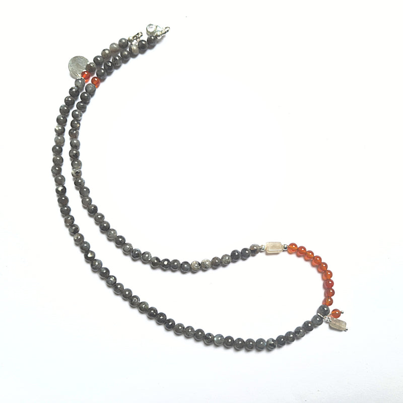 Ketting Orange Delight, labradoriet en agaat
