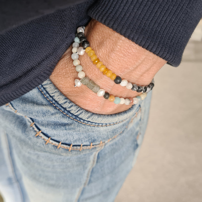 Armband Pearl Spirit, met zebra jaspis, agaat, parel