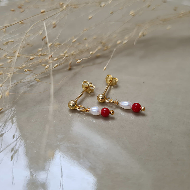 Oorbellen Graceful, parel, koraal