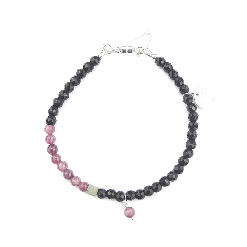 Armband Liv, lepidoliet, onyx en labradoriet