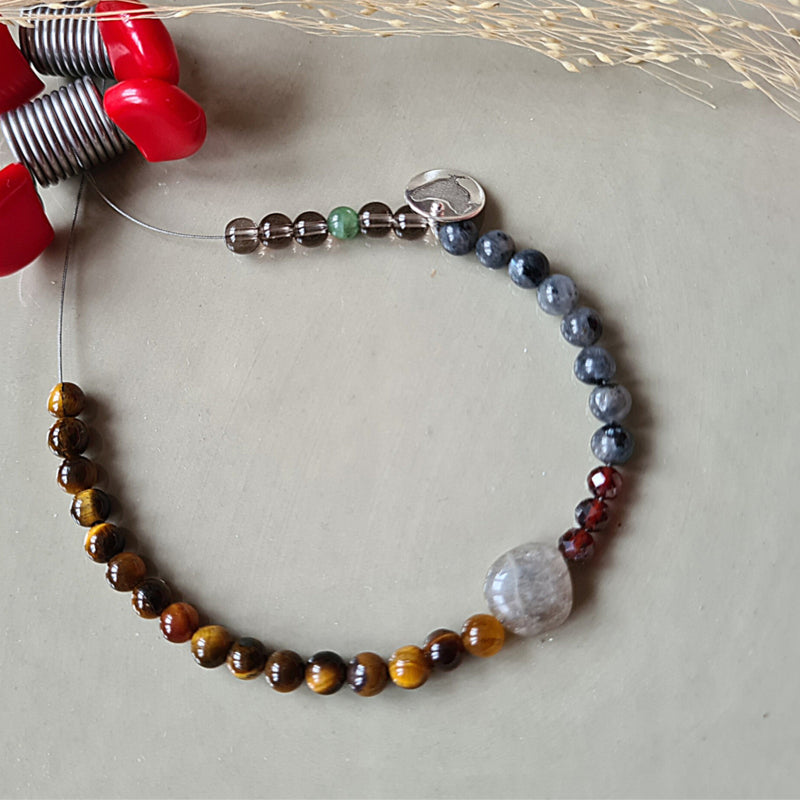 Armband Sublime, rookkwarts, labradoriet, granaat