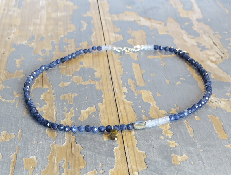 Ketting City Blues, saffier, agaat, tijgeroog