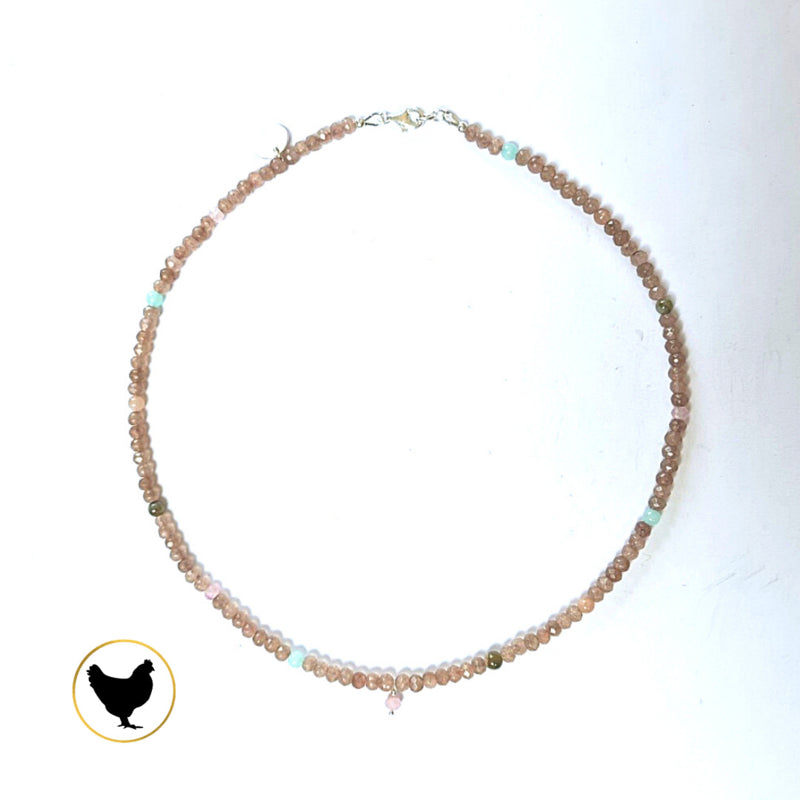 Ketting Balance, agaat, zonnesteen, amazoniet, rozekwarts en toermalijn