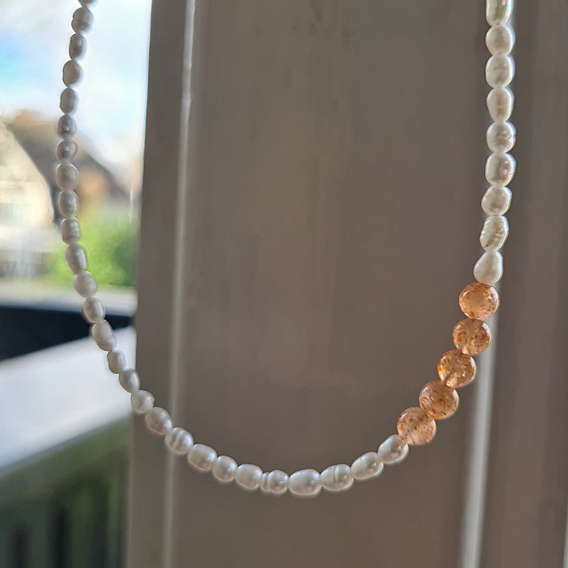 Ketting Sunny Pearl, parel, zonnesteen