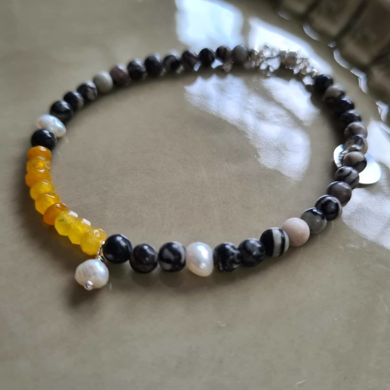 Armband Pearl Spirit, met zebra jaspis, agaat, parel