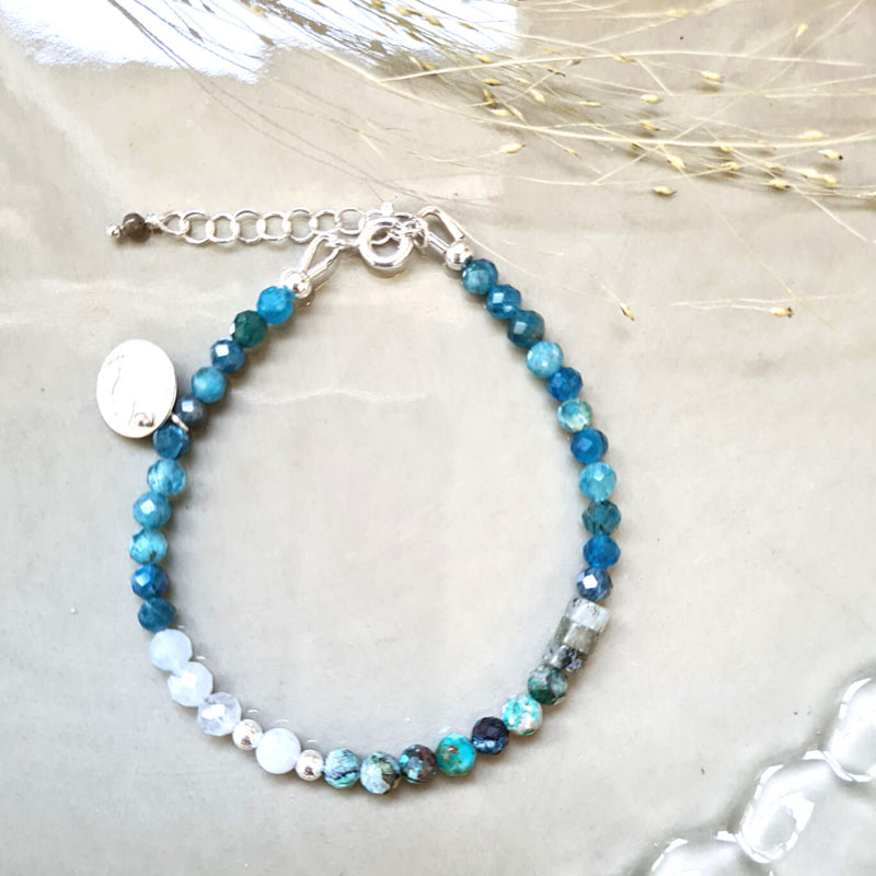 Armband Aquarius, aquamarijn, labradoriet en apatiet