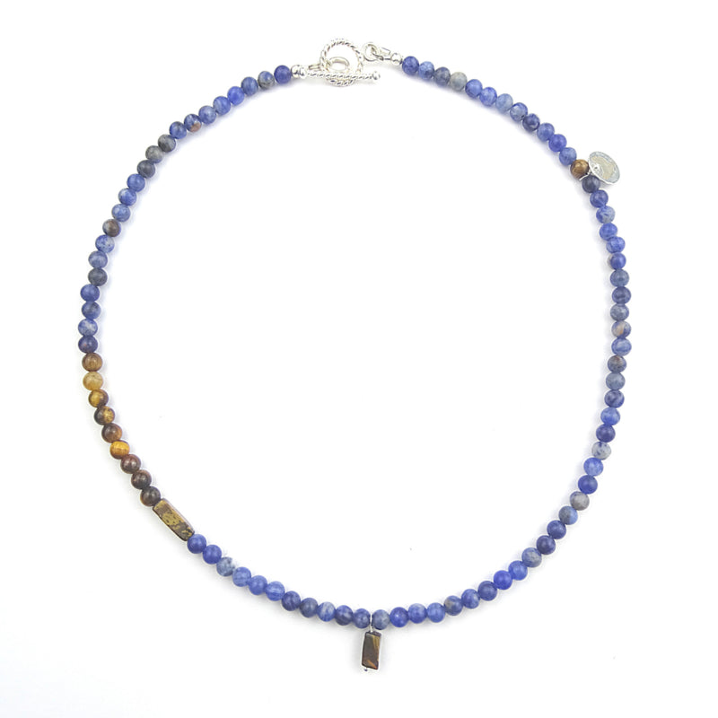 Ketting Peacock, blauw sodaliet, tijgeroog