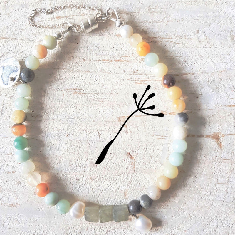 Set Ketting & Armband Liefde & Vriendschap, amazoniet, labradoriet, parel