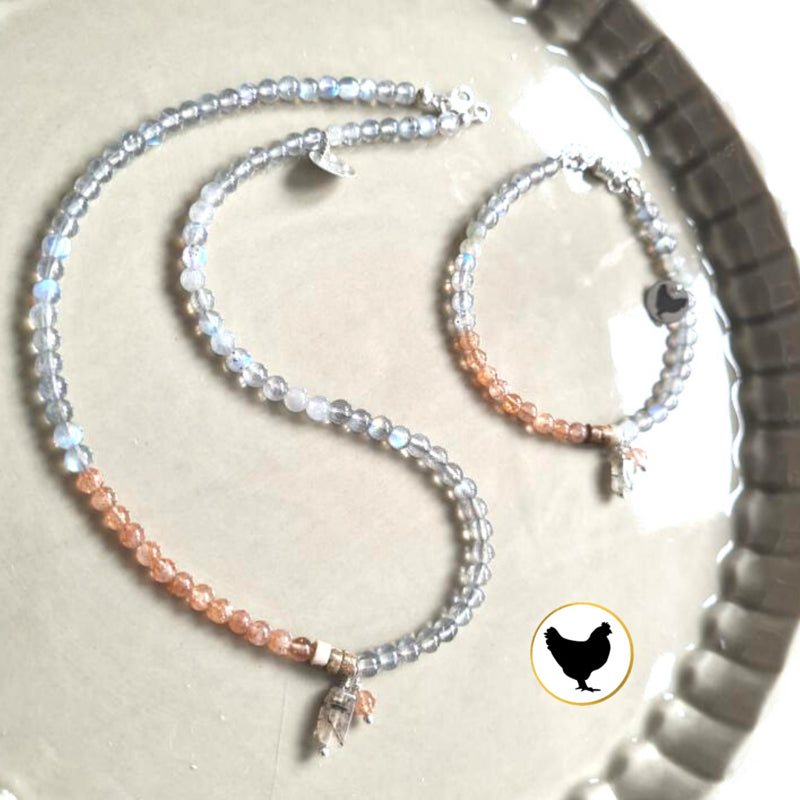 Setje Ketting en armband Sunny Earth, zonnesteen, labradoriet, jaspis