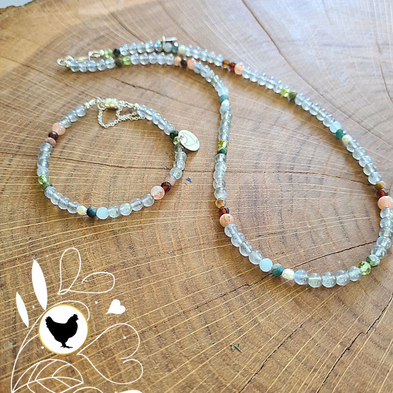 Set: Ketting en armband Happy Vibes, labradoriet, zonnesteen