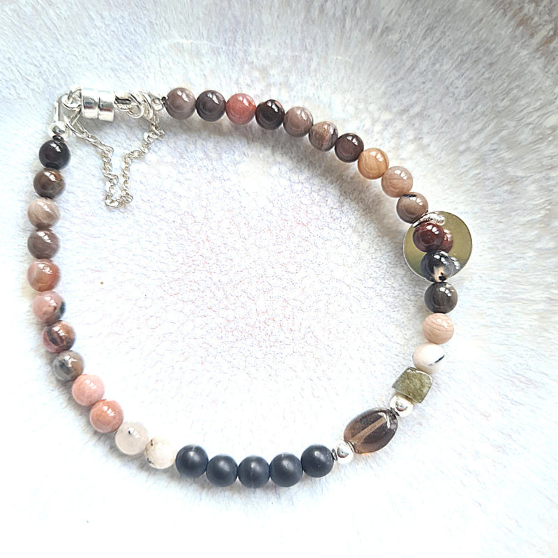 Armband Tiny Rocks, rhodoniet, onyx, rookkwarts
