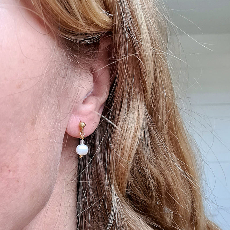 Oorbellen Lucky Pearl, parel, labradoriet