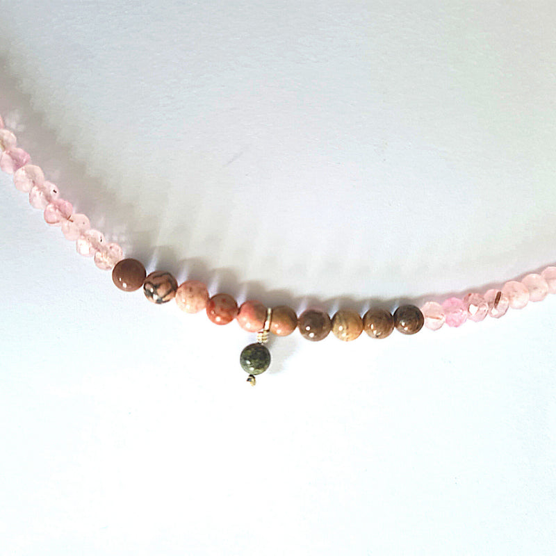 Ketting Blossom, rozekwarts en rhodoniet