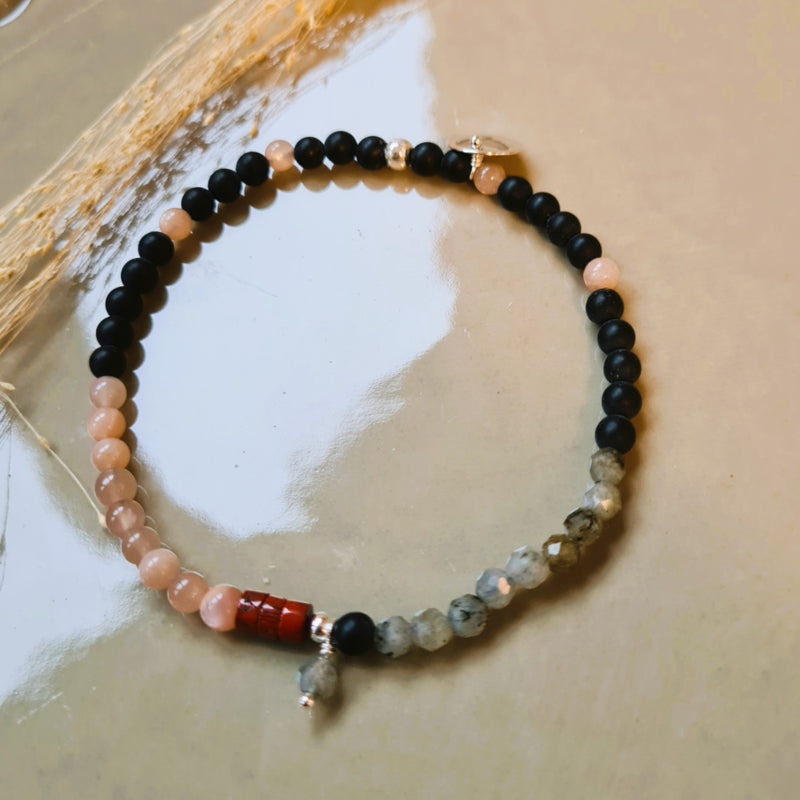 Armband Mystery, zonnesteen, labradoriet, onyx