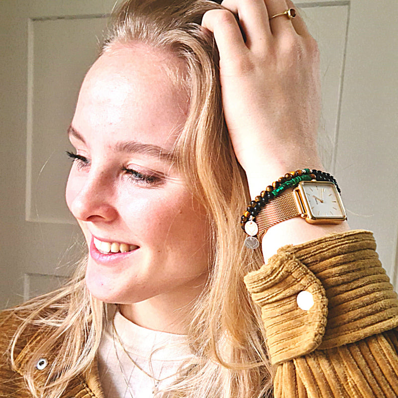 Armband Annemoon, malachiet, onyx en tijgeroog