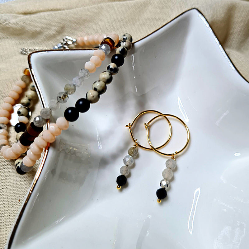 1 Oorbel Golden Enjoy, labradoriet, spinel