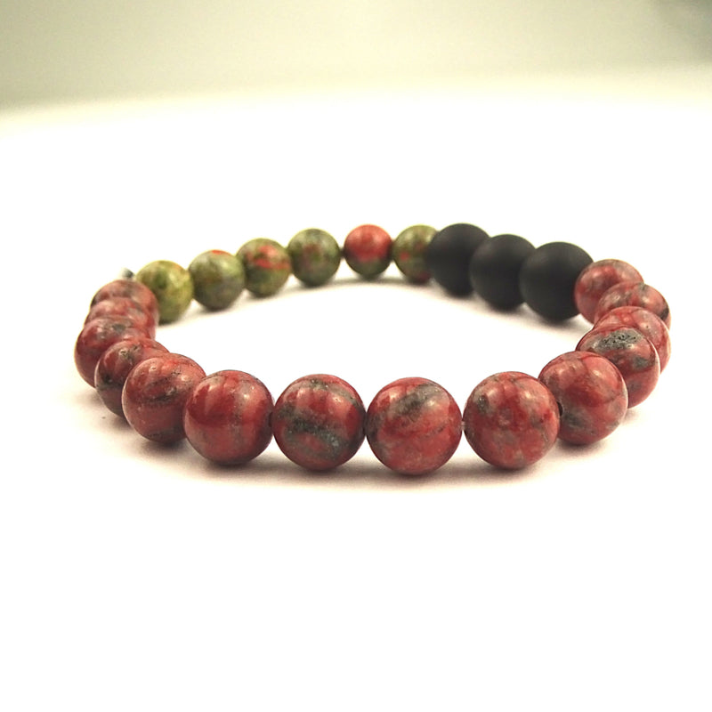 Unisex armband Hidden Ground, rode jaspis, unakiet, onyx