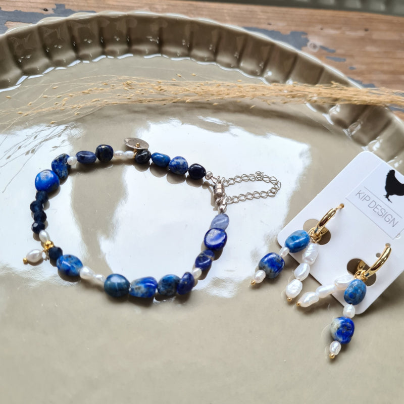 Oorbellen Blue Paradise, parel, lapis lazuli