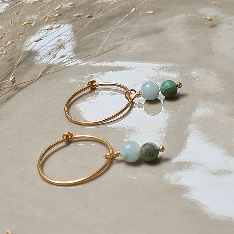 Oorringen Golden Harmony, amazoniet, afrikaans turquoise