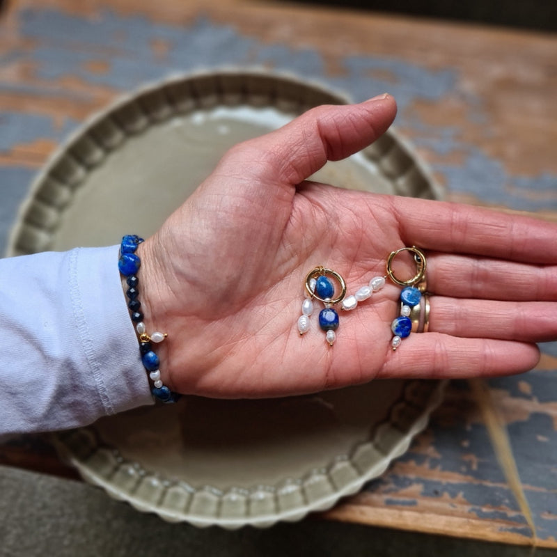 Oorbellen Paradise Sisters, parel, lapis lazuli