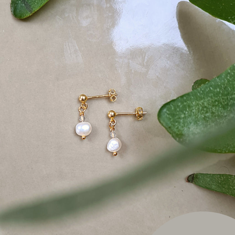 Oorbellen Lucky Pearl, parel, labradoriet