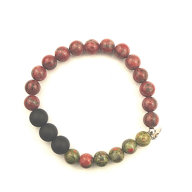 Unisex armband Hidden Ground, rode jaspis, unakiet, onyx