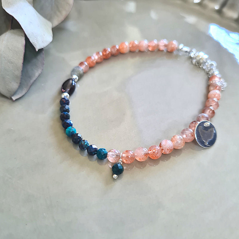 Armband Chloé, rookkwarts, chrysocolla, zonnesteen