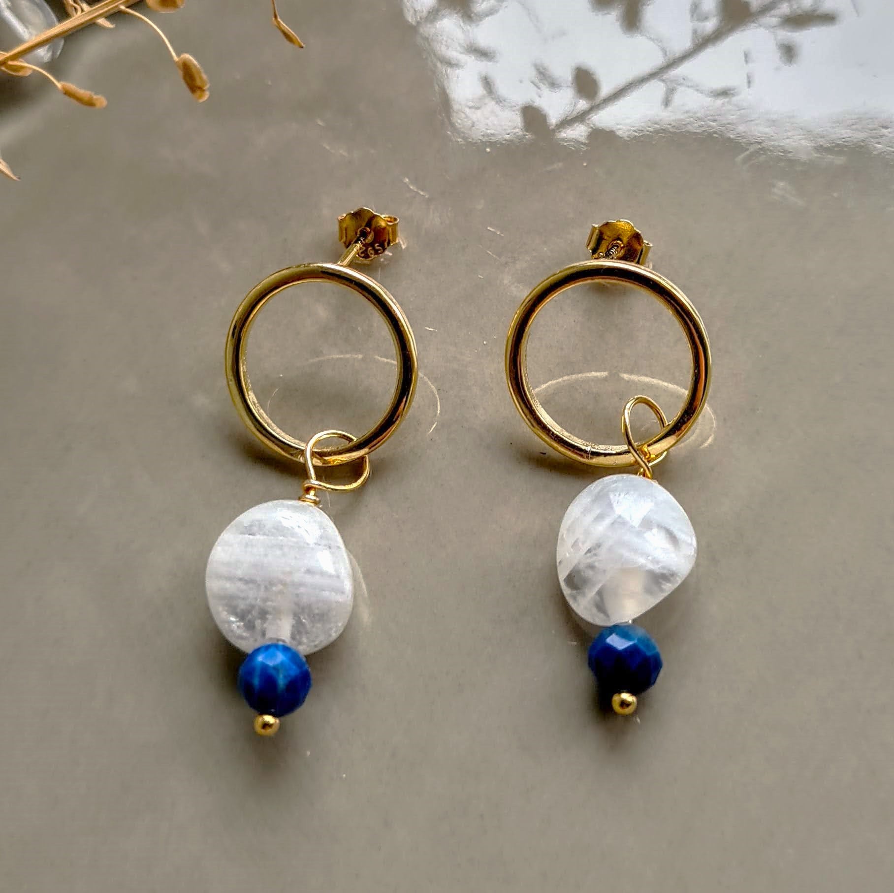Oorbellen Little Moon, maansteen, lapis lazuli