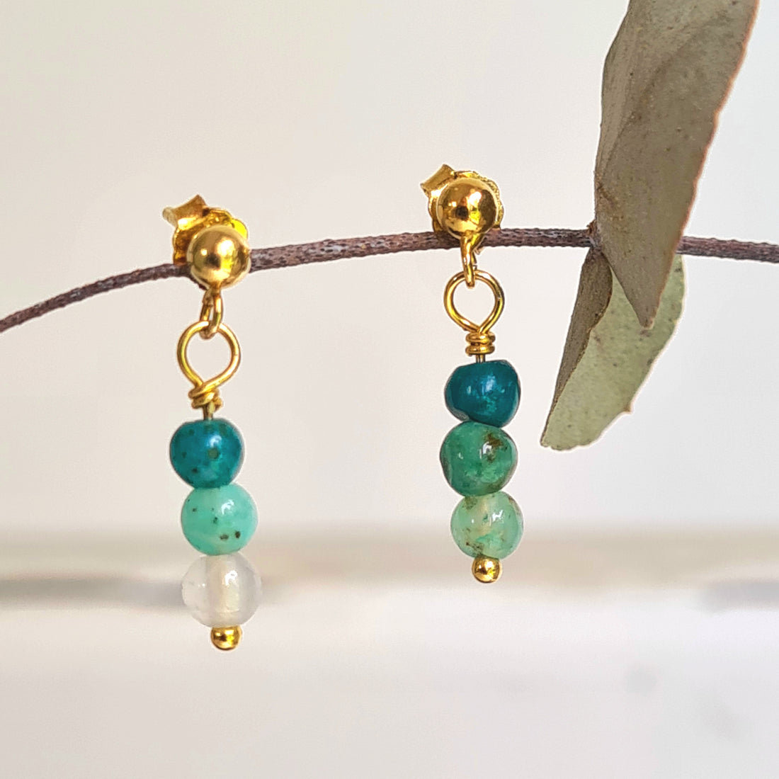 1 Oorbel Golden Trees, chrysocolla