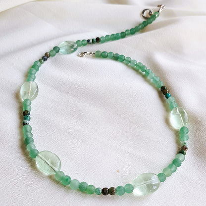 Ketting Peaceful Green, groene aventurijn, chrysocolla, fluoriet